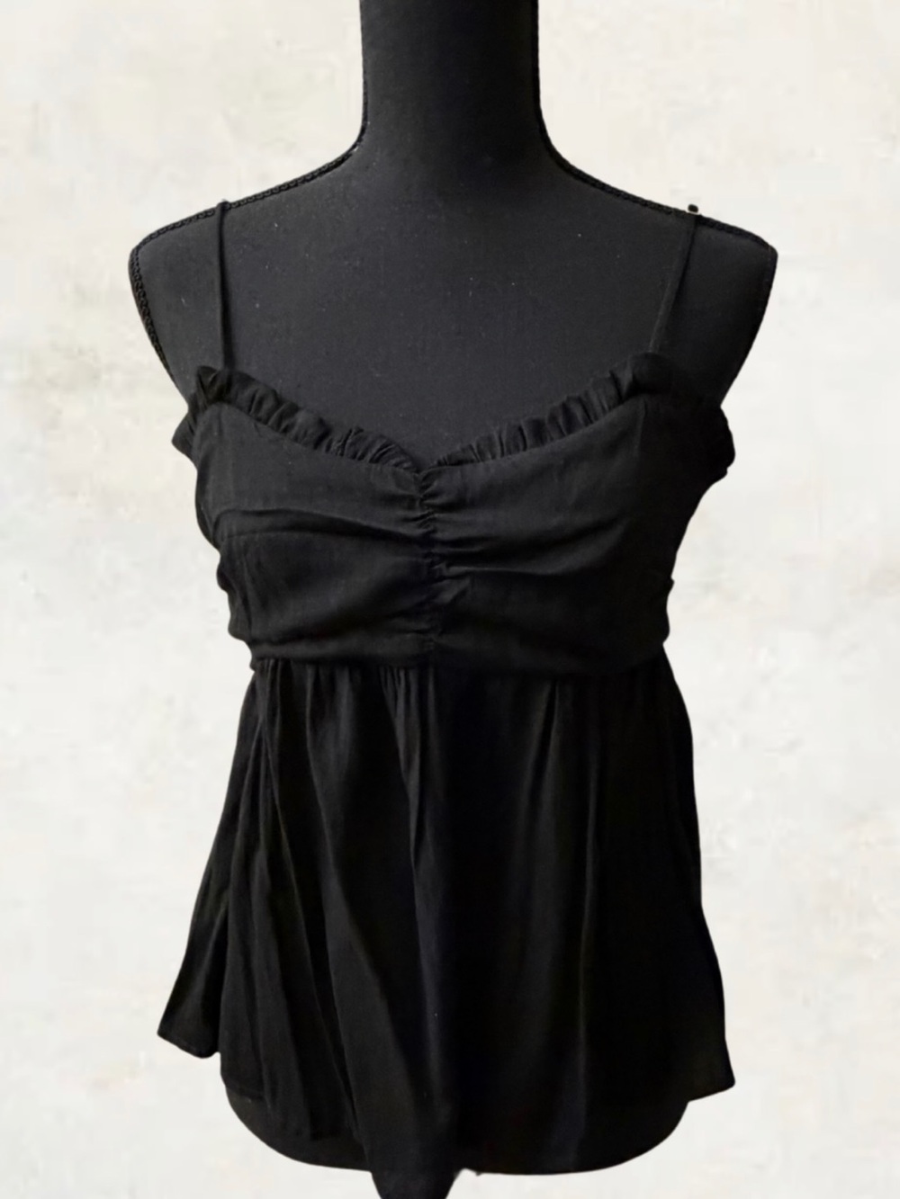 Love Tree Black Ruffle Bust Spaghetti Strap Camisole